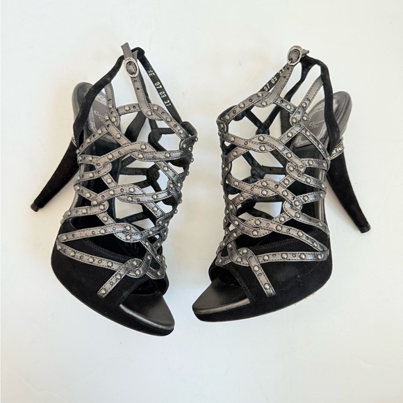 Christian Dior Black Grey Gunmetal Suede Leather Caged Runway 2009 Sandals EU37 - Picture 8 of 15